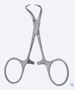 Зажими, хірургічні, для рушників та трубок, "Backhaus", з кремальєрою, загальна довжина 135 mm 5 1/4". Бренд - Asanus Medizintechnik Gmb, Німеччина